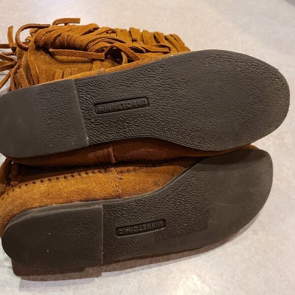 Minnetonka 1632 Boots Brown 3 Layer Suede Fringe Womens size 8 - Picture 9 of 11
